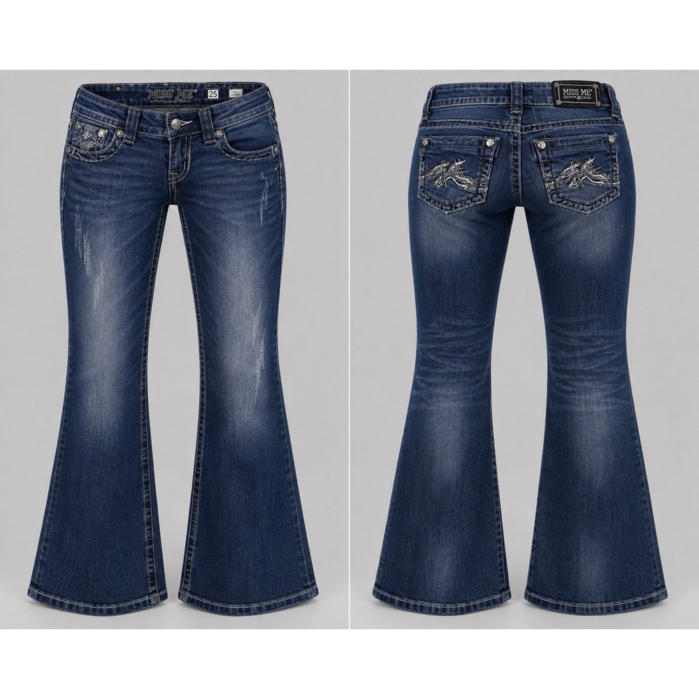 Miss Me JD1045B5 Bootcut 25 Medium Wash Embellished Rhinestone thick stitch